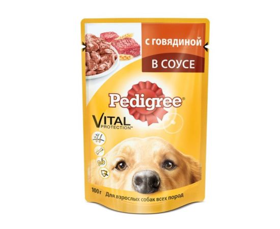 საკვები ზრდასრული ძაღლებისთვის Pedigree საქონლის ხორცი სოუსში 100 გრ