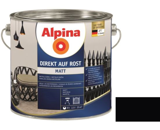 Эмаль антикоррозионная Alpina Direkt Auf Rost Matt черный 2.5 л