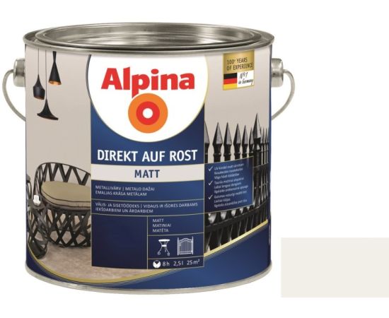 ემალი ანტიკოროზიული Alpina Direkt Auf Rost Matt თეთრი 2.5 ლ