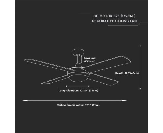 Chandelier ceiling fan V-TAC 2xE27 7918 60W