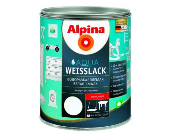 Water-dispersive enamel Alpina Aqua Weisslack white glossy 0.75 L