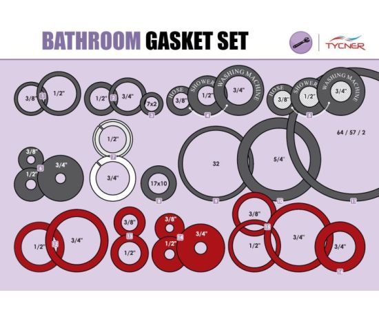 Set of gaskets for plumbing Tycner 1956/K (62 pcs.)