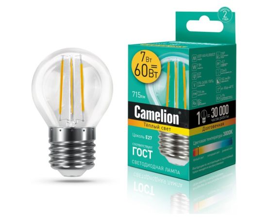 Филаментная светодиодная LED лампа Camelion 7W E27
