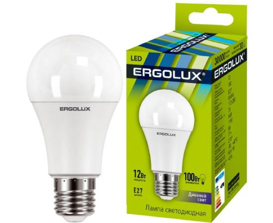 შუქდიოდური ნათურა Ergolux LED-A60-12W-E27-6K 6500K