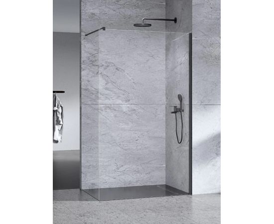 Shower glass transparent glass profile black with wall mount New Trendy 100x200 cm-8mm
