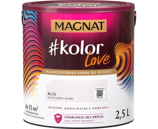 საღებავი ინტერიერის Magnat Kolor Love 2.5 ლ KL15 პლატინისფერი ნაცრისფერი