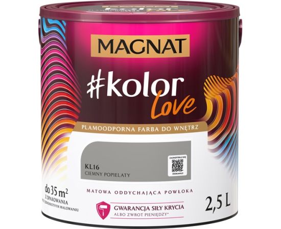 საღებავი ინტერიერის Magnat Kolor Love 2.5 ლ KL16 მუქი ფერფლისფერი