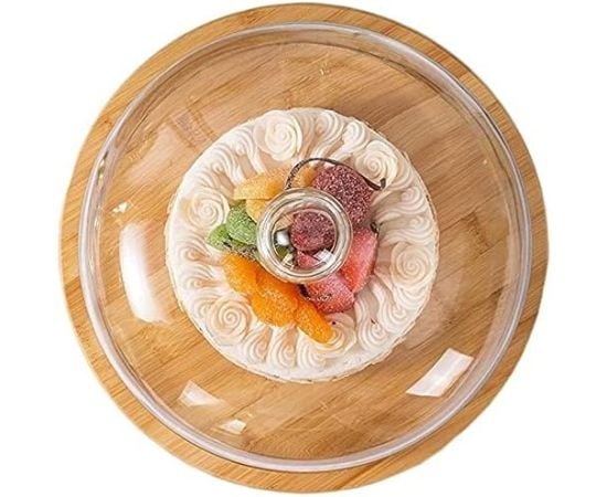 Wooden cake plate with glass lid MG-1534
