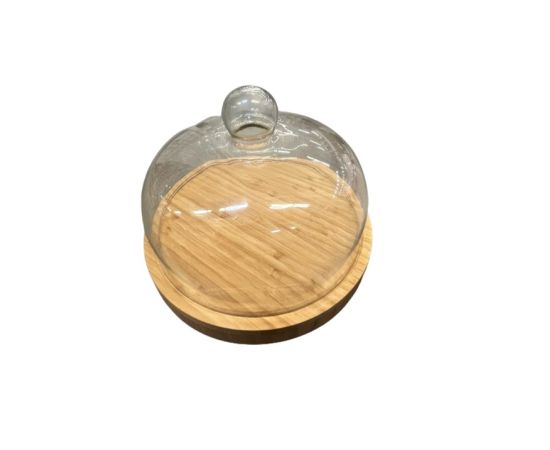 Wooden cake plate with glass lid MG-1536