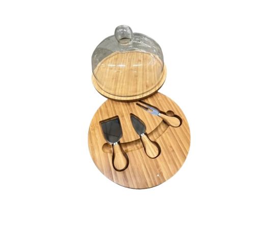 Wooden cake plate with glass lid MG-1536