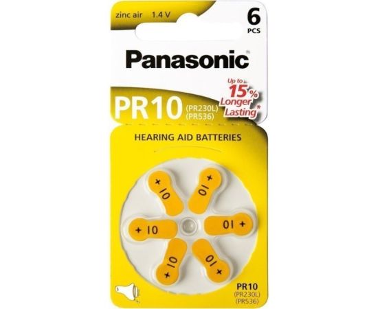თუთია-ჰაერის ელემენტი სასმენი აპარატებისთვის Panasonic PR10 1.4V 6ც.
