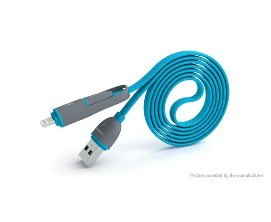 USB კაბელი PINENG PN-301 Speed & Data Charging Cable 2 in 1 USB 3.0 Lightning / MicroUSB 1 მ Blue
