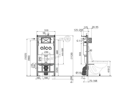 Installation system for suspended toilet Alcadrain AM101/1120