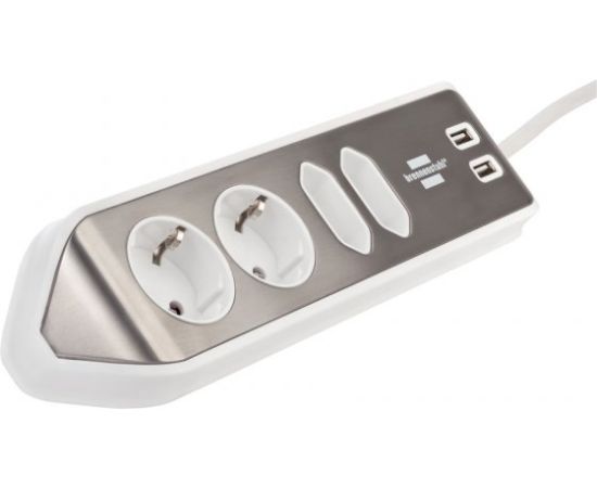 Удлинитель уголовой 4 Brennenstuhl 2м 2 USB серебро белый