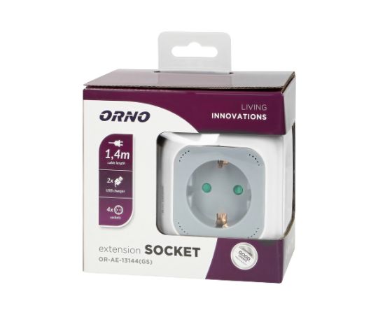 Удлинитель куб ORNO  4 1.5м 2 USB Schuko