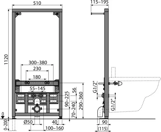 Pre-wall installation system for bidets Alcadrain A105/1120