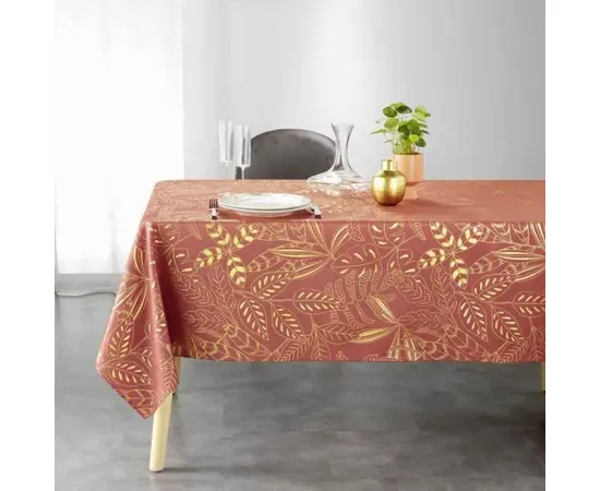 Table cloth cover with pink gold details 150x240 cm METALLIC TERRACOTTA/365174