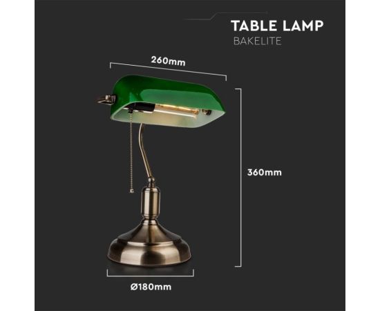 Table lamp V-TAC retro 1 E27 Ø180 L260 h360mm green 3912