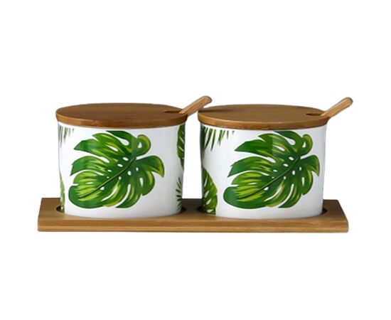 Jar ceramic DONGFANG with bamboo lid 2 pcs. 500ml AL-MH-50