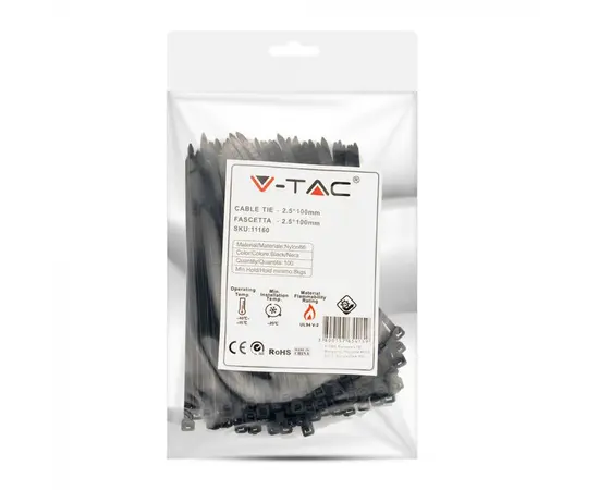Стяжка V-TAC 2.5х100мм 100шт черная 11160