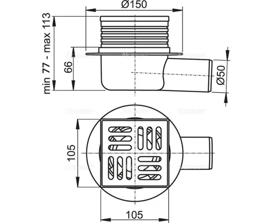 Трап сливной Alcadrain APV26 105x105/50 мм