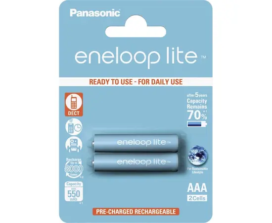 Nickel-metal hydride rechargeable battery Panasonic eneloop Lite AAA 550mAh 2 pcs.