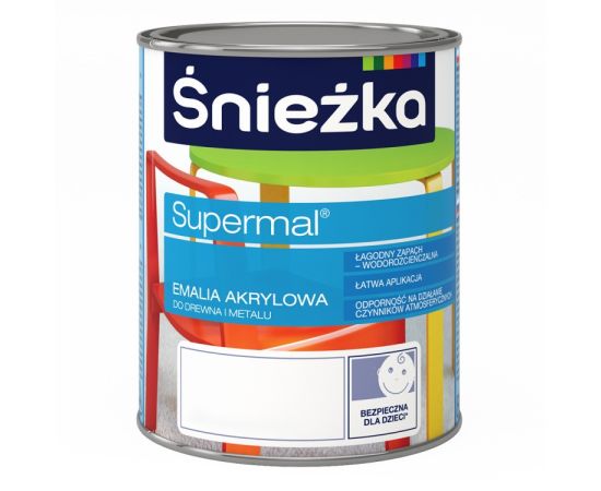 Эмаль аркиловая Sniezka Supermal A400 белая полу-глянцевая 0.8 л