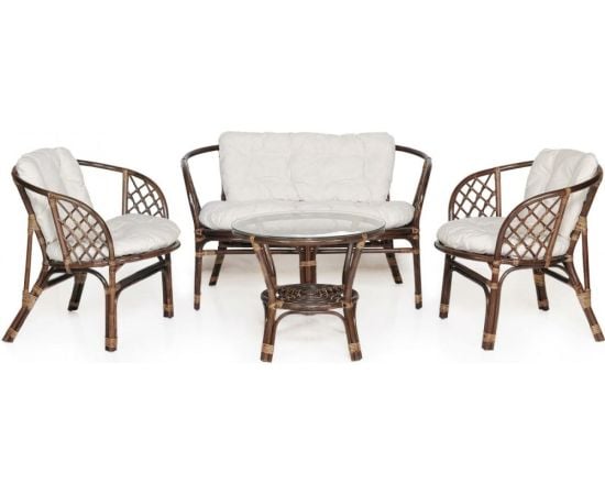 Комплект садовой мебели из натурального ротанга BAHAMA Стол диван 2 кресла Frame Темный