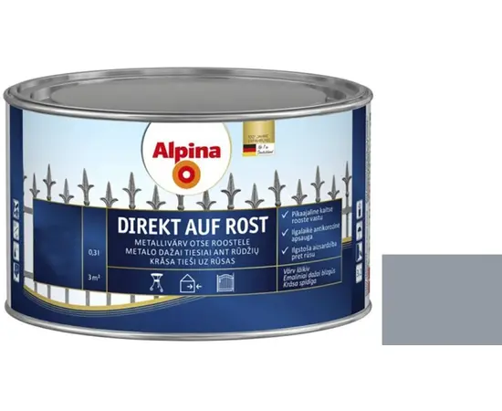 ემალი ანტიკოროზიული Alpina Direkt Auf Rost Matt მოვერცხლისფრო ნაცრისფერი 0.3 ლ