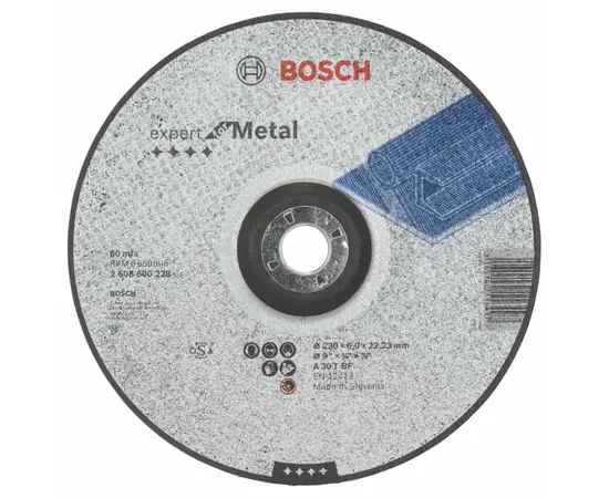 სახეხი დისკი ამოზნექილი ლითონისთვის Bosch Expert for Metal 230x6x22.23 მმ