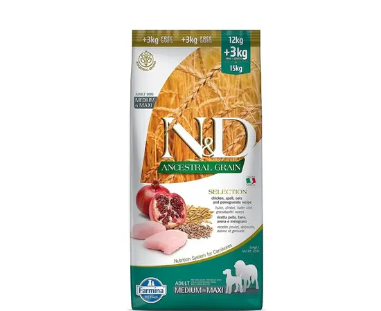 Корм для собак Farmina N&D Ancestral Grain Adult Medium&Max курица и гранат 15 кг