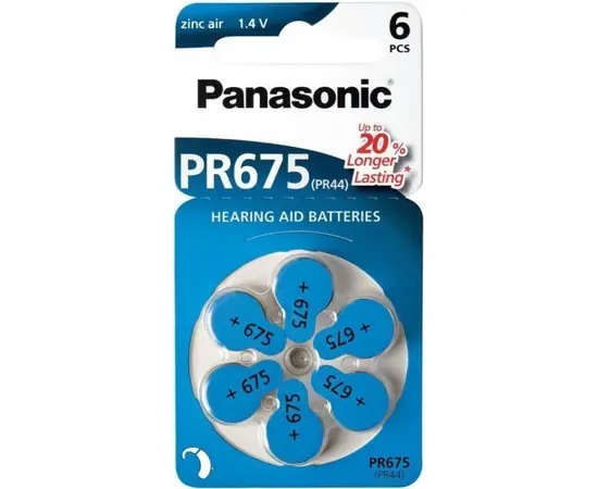 Воздушно-цинковая батарейка для слуховых аппаратов Panasonic PR675 1.4V 6 шт.