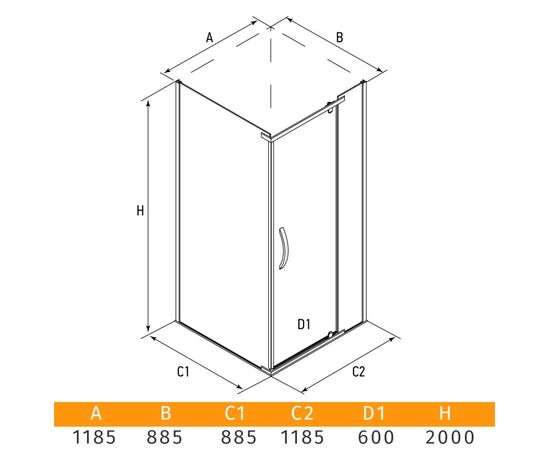 შუშა შხაპის Erlit ER10112H-C1 120x90x200 cm