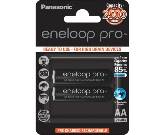 Nickel-metal hydride rechargeable battery Panasonic eneloop Pro AA 2500mAh 2 pcs.
