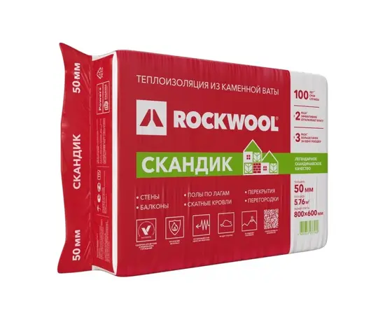 Минеральная вата Rockwool ЛАЙТ БАТТС СКАНДИК 800x600x50 5.7 м²