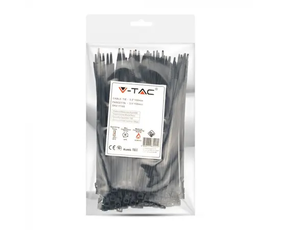 Стяжка V-TAC 3.5 150мм 100шт черная 11166