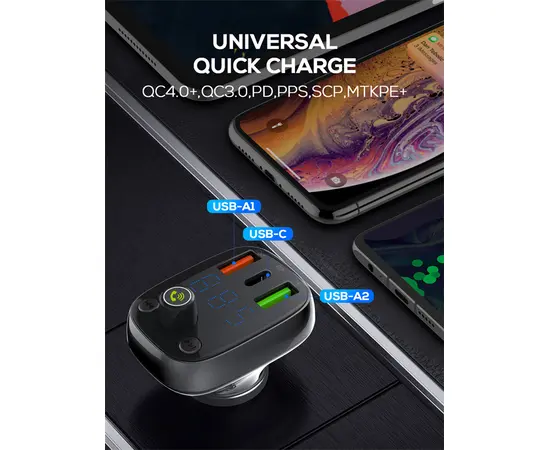 Зарядка LDNIO C704Q 30W FM Bluetooth 5.0 2 USB-A USB-C microSD TF