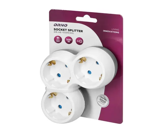 Splitter ORNO Schuko 3 white gray