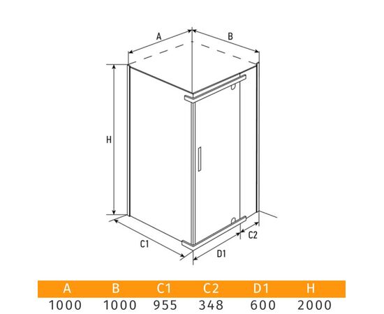 შუშა შხაპის Erlit ER10110H-C1 100x100x200 cm