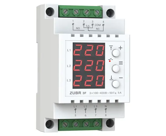 Реле напряжения ZUBR 3-фазы 3-модул 5А красный 3F