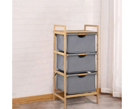 Shelf with 3 fabric compartments
