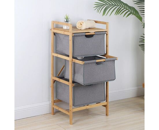 Shelf with 3 fabric compartments