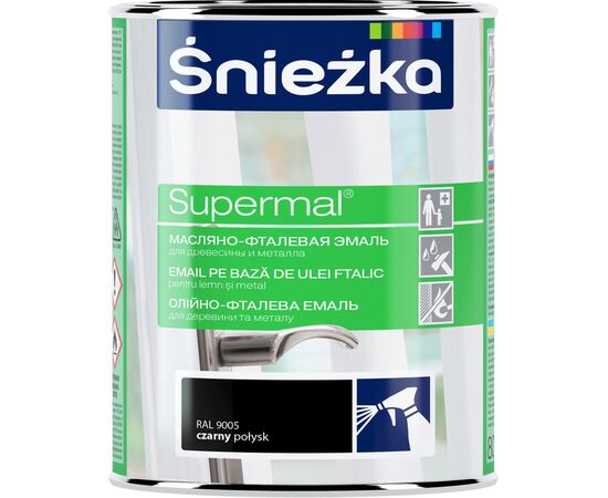 ემალი ზეთოვან-ფთალური Sniezka Supermal RAL9005 800 მლ პრიალა შავი