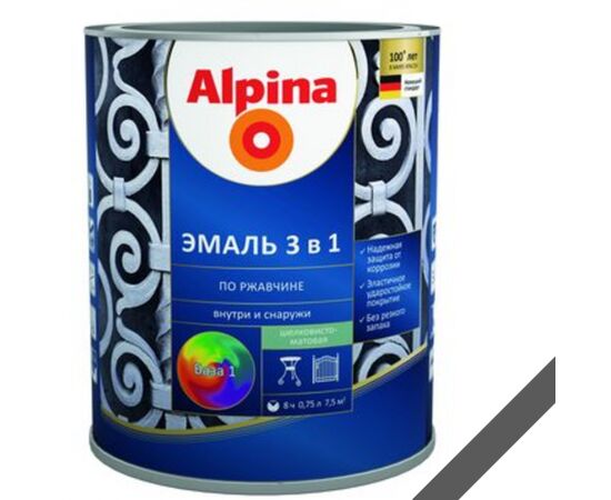 Enamel soil on rust 3 in 1, color:Alpina gray RAL 9023 0,75L