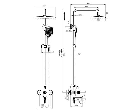 Shower system with mixer Rubineta Veneto Easy Push-10 (SW) Chrome