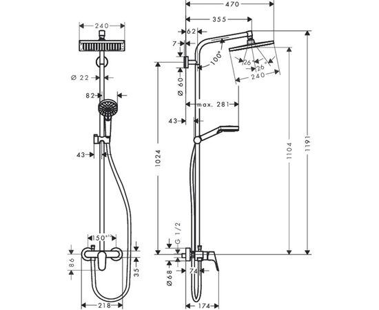 Душевая система со смесителем Hansgrohe E240 Chrome
