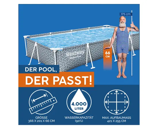 Frame pool rectangle Bestway 366x201x66 4000l