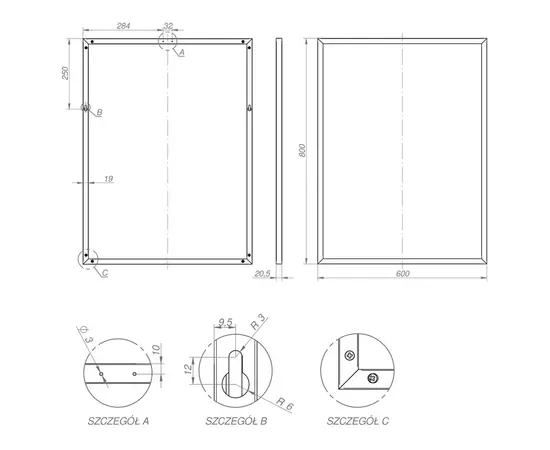 Mirror with frame Elita Black 60/80 19 mm