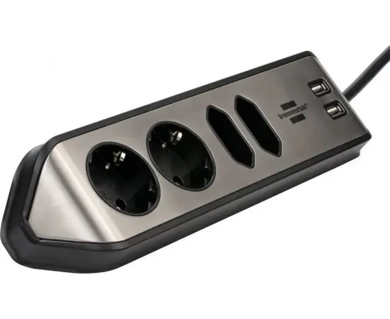Удлинитель уголовой 4 Brennenstuhl 2м 2 USB серебро черный