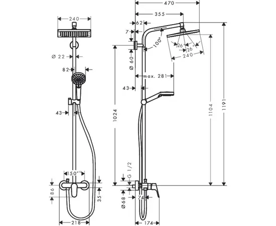 Shower system with mixer set Hansgrohe E240 Chrome